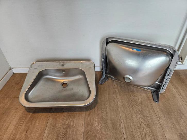 Wastafel wasbak RVS metaal Intra set van 2 stuks 55 cm x 42, Doe-het-zelf en Verbouw, Sanitair, Gebruikt, Wastafel, Rvs, Ophalen