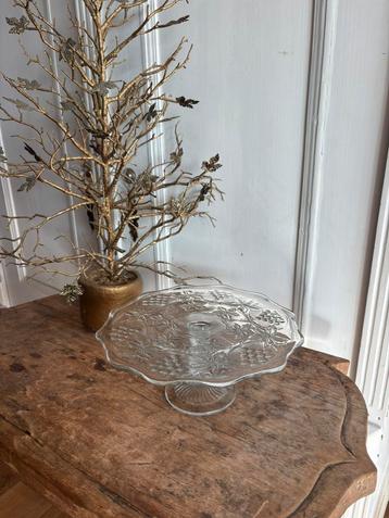 Taartplateau glas druif blad schulprand,vintage,zgan beschikbaar voor biedingen