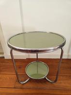 Bijzettafel jaren 30 design chroom/glas, Huis en Inrichting, Tafels | Bijzettafels, Metaal of Aluminium, Rond, 55 tot 75 cm, Zo goed als nieuw
