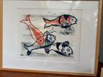 Jeanne Bieruma Oosting - “de vissen” Litho Ingelijst, Ophalen of Verzenden