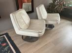 Wit, leren draai fauteuils., Huis en Inrichting, Fauteuils, Ophalen, Gebruikt, 75 tot 100 cm, Metaal