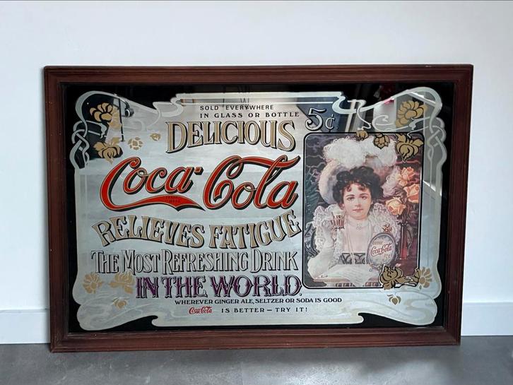 Vintage Coca Cola Spiegel - Originele Lijst, Antiek en Kunst, Antiek | Spiegels, 50 tot 100 cm, Minder dan 100 cm, Rechthoekig