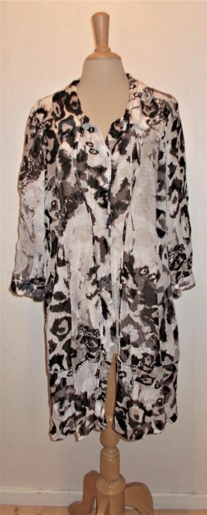 Mooie wit/bruin/zwart linnen blouse print jurk! 40, Kleding | Dames, Blouses en Tunieken, Zo goed als nieuw, Maat 38/40 (M), Bruin