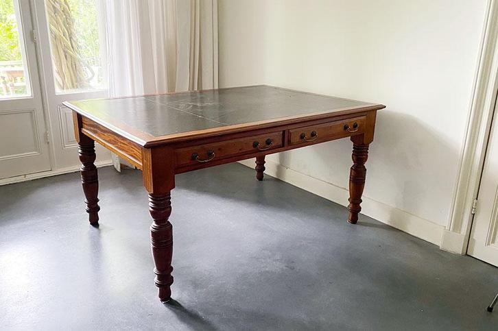 Antiek Mahonie Duo Bureau met Leren Blad en Laden, Antiek en Kunst, Antiek | Meubels | Tafels, Ophalen