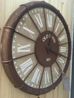 Retro Roest Hout Metaal Old Town Wandklok 60cm Nieuw, Huis en Inrichting, Woonaccessoires | Klokken, Ophalen of Verzenden, Nieuw
