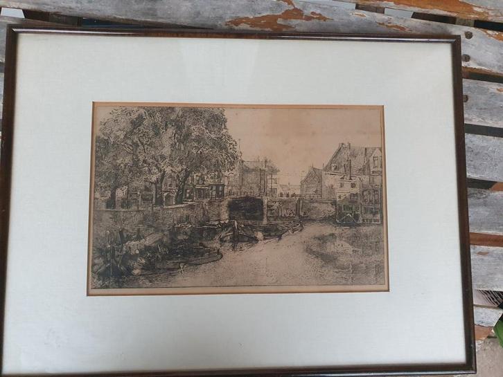 ets 1907  A P Derkzen van Angeren Binnensluis Rotterdam, Antiek en Kunst, Kunst | Etsen en Gravures, Ophalen
