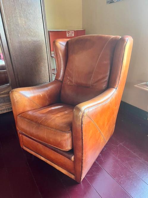 Leren fauteuil cognac, Huis en Inrichting, Fauteuils, Zo goed als nieuw, Leer, 75 tot 100 cm, Ophalen