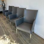 4 Bert Plantagie stoelen – leder & RVS – topstaat!, Verzenden, ., Zo goed als nieuw, Grijs