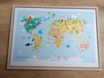 Schilderij canvas lijst, world map dieren wereld kaart 70x50, Kinderen en Baby's, Kinderkamer | Inrichting en Decoratie, Ophalen of Verzenden