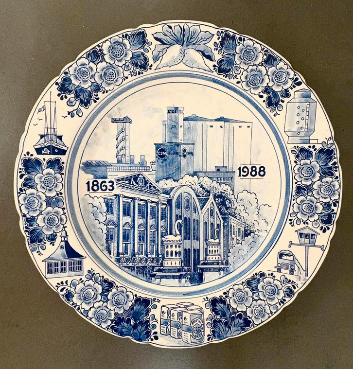 Delfts Blauw bord ‘125 jaar Suikerfabriek Holland - Halfweg, Antiek en Kunst, Antiek | Wandborden en Tegels, Ophalen of Verzenden
