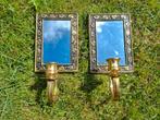 Vintage messing wandkandelaars met spiegel, Ophalen of Verzenden, Koper of Brons