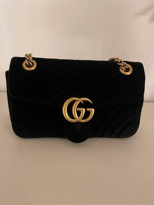 Gucci GG marmont velvet black small, Sieraden, Tassen en Uiterlijk, Tassen | Damestassen, Zo goed als nieuw, Zwart, Verzenden