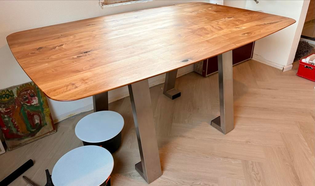 Bert Plantagie houten tafel met kring, Huis en Inrichting, Ophalen, Gebruikt, 150 tot 200 cm, 150 tot 200 cm