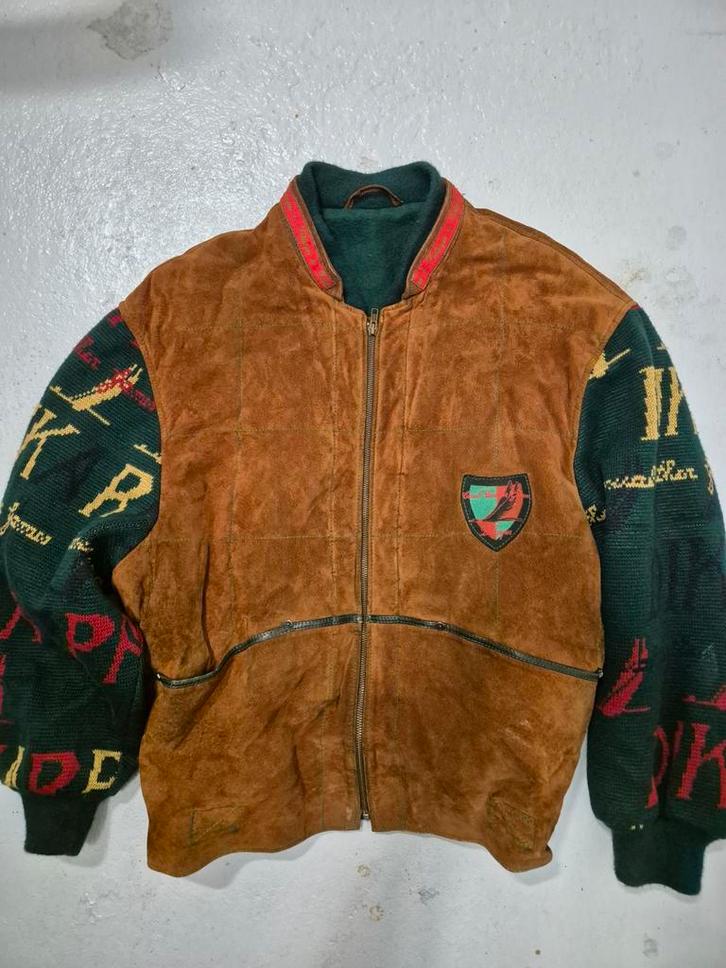 Vintage Navajo Aztec Suede Jas/Vest 'Bruin/Groen - Maat L, Kleding | Heren, Jassen | Zomer, Gedragen, Maat 52/54 (L), Bruin, Ophalen of Verzenden