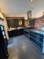 Hoogglans zwarte keuken met RVS blad te koop, Huis en Inrichting, Ophalen, Gebruikt, Zwart, Hoekkeuken