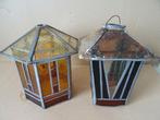 Amsterdamse school antieke glas in lood hanglamp 23cm set, Antiek en Kunst, Ophalen of Verzenden