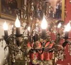 Kroonluchter kristal - metaal blaadjes kandelaar zwart brons, Huis en Inrichting, Lampen | Kroonluchters, Ophalen of Verzenden