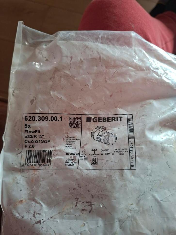 5x Geberit Flowfit 32 x R 3/4" fittingen - Nieuw, Doe-het-zelf en Verbouw, Sanitair, Ophalen of Verzenden