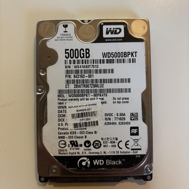 WDC WD5000BPKT-60PK4T0 – 500GB 2,5" HDD, Computers en Software, Harde schijven, Gebruikt, Laptop, Intern, HDD, SATA, Ophalen of Verzenden