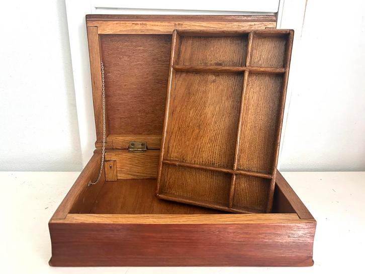 Antiek houten kist sieradenkist met uitneembare vakverdeling, Antiek en Kunst, Curiosa en Brocante, Ophalen