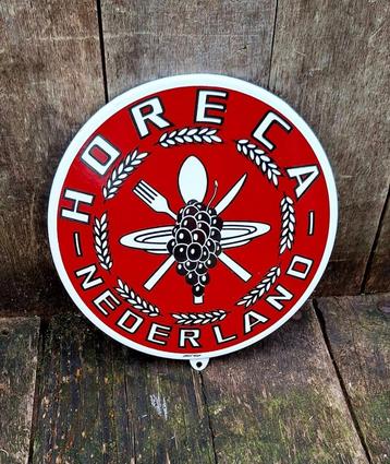 Emaille bord Horeca-Nederland Langcat Bussum, new old stock. beschikbaar voor biedingen