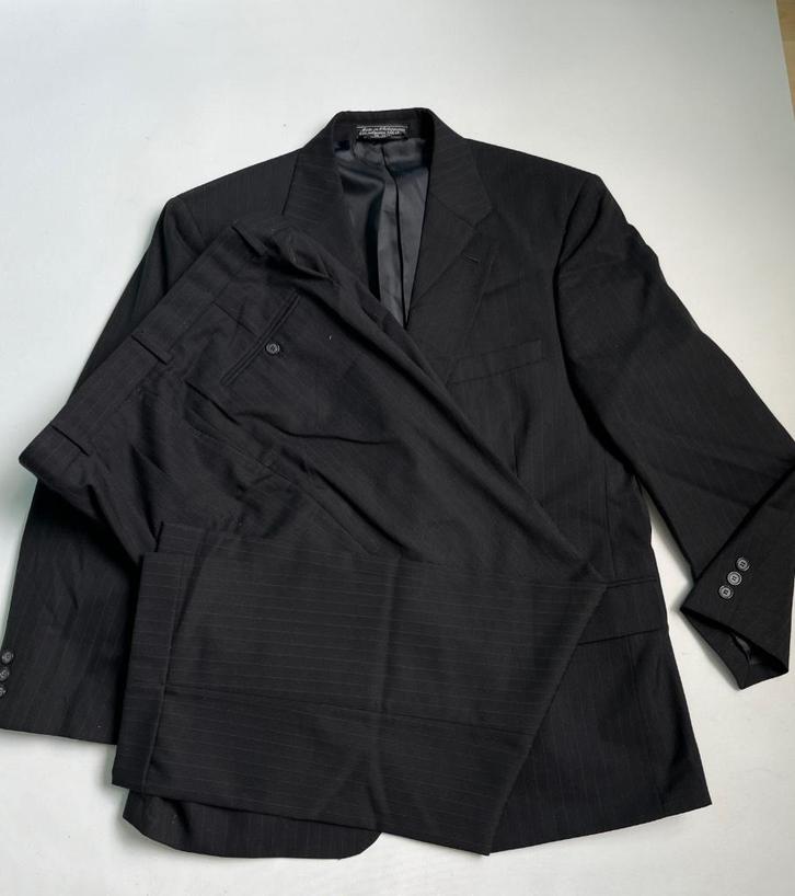 Donkerblauw krijtstreeppak maat L, W36/29, Kleding | Heren, Kostuums en Colberts, Zo goed als nieuw, Maat 52/54 (L), Blauw, Ophalen of Verzenden