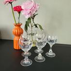 5 Kristallen wijnglazen met geslepen details. 14 cm hoog, Ophalen of Verzenden