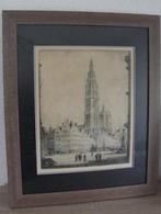 Romain Malfiet , Kathedraal te Antwerpen - nieuw ingelijst, Antiek en Kunst, Kunst | Etsen en Gravures, Ophalen of Verzenden
