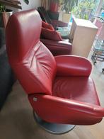 Hjort Knudsen Draaifauteuil - Warmrood Leder - Deens Design, Ophalen, Gebruikt, 75 tot 100 cm, Metaal