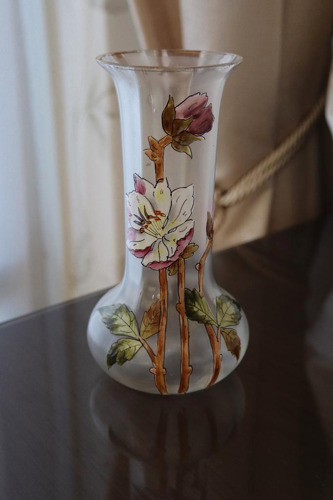 Antiek Art Nouveau Frankrijk emaille glas vaas 1890-1900, Antiek en Kunst, Antiek | Glas en Kristal, Ophalen of Verzenden