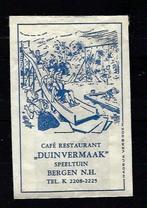 2512 Bergen cafe rest DUINVERMAAK, Verzamelen, Suikerzakjes, Ophalen of Verzenden, Nederland