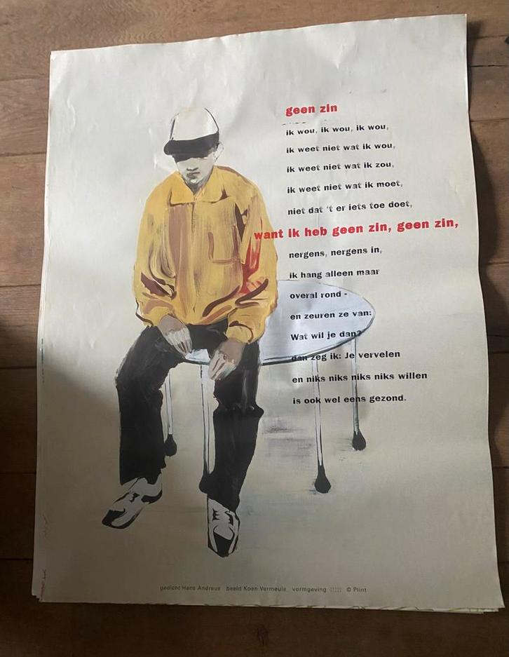 Poëzie poster poezieposter Hans Andreus plint Koen Vermeule, Verzamelen, Posters, Gebruikt, Overige onderwerpen, A1 t/m A3, Rechthoekig Staand