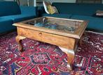 Teak salontafel met glazen top en diepte bak, Ophalen, Gebruikt, 50 tot 100 cm, Teakhout