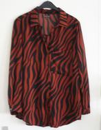 blouse bruin rood zwart zebra print bluse maat s, Ophalen of Verzenden, Gedragen, Maat 38/40 (M), Rood
