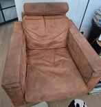 Cognac Microleder Fauteuil met Hoofdsteun, Huis en Inrichting, Fauteuils, Ophalen, Gebruikt, 75 tot 100 cm, Metaal