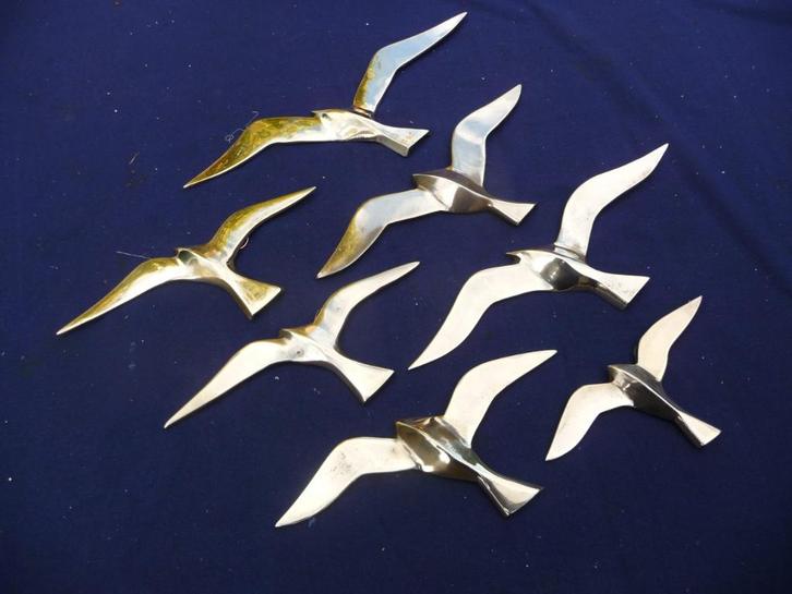 messing vogels/wand vogels/wand schulptuur messing vogels, Antiek en Kunst, Antiek | Koper en Brons, Koper, Ophalen of Verzenden