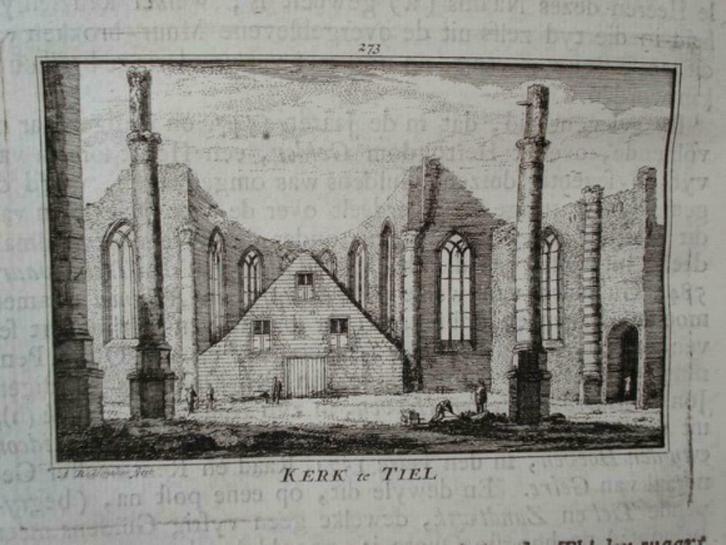 273 / Tiel de kerk Kopergravure 18e Eeuw, Antiek en Kunst, Kunst | Etsen en Gravures, Ophalen of Verzenden
