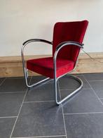 Gispen 412 fauteuil, chroom, nieuwe donkerrode ribstof, Huis en Inrichting, Design, 75 tot 100 cm, Zo goed als nieuw, Metaal