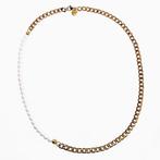 56cm x 6mm Witte Kralen Ketting Heren Verguld Staal Cubaanse, Sieraden, Tassen en Uiterlijk, Kettingen, Overige materialen, Birgitta-Gracht 33, 6465 EL Kerkrade, Nederland