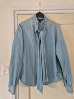 Jeans Blouse van Lauren Ralph Lauren met ruches en strikkraa, Blauw, Maat 42/44 (L), Ophalen of Verzenden, Zo goed als nieuw