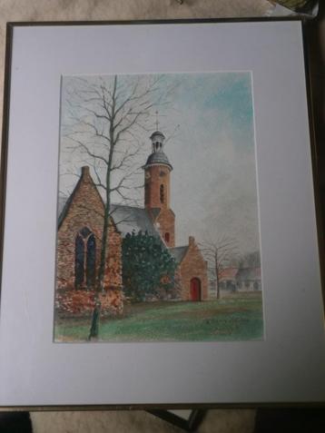 St.Maartenskerk, 's-Gravenpolder Mooie aquarel den Herder beschikbaar voor biedingen