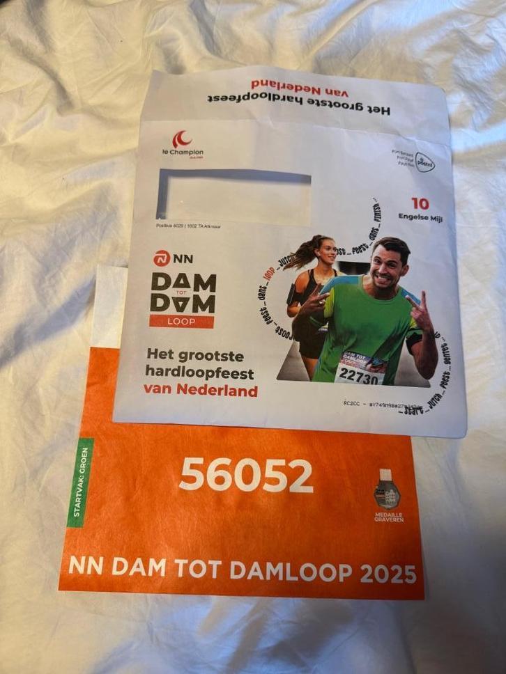 NN Dam Tot Damloop 2025 Startbewijs, Sport en Fitness, Loopsport en Atletiek, Nieuw, Overige typen, Hardlopen, Overige merken