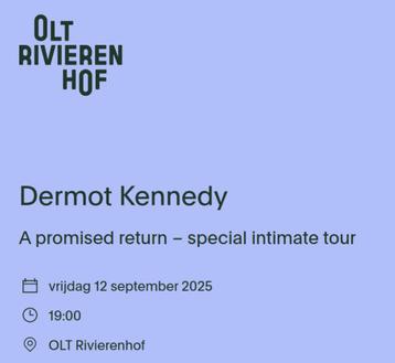Dermot Kennedy tickets, OLT Rivierenhof Antwerpen beschikbaar voor biedingen
