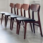Set Louis van Teeffelen Webe teak Stavanger vintage stoelen, Huis en Inrichting, Stoelen, Ophalen, Zwart, Midcentury modern vintage Dutch design classics restored