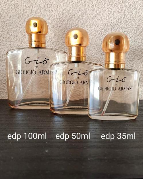 Verzameling lege parfumflessen Armani - Gió, Verzamelen, Parfumverzamelingen, Gebruikt, Parfumfles, Ophalen of Verzenden