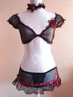 3-Delig Zwart Rood Mesh Setje met Bloemetjes - One Size, Onbekend, Ophalen of Verzenden, Zwart, Setje