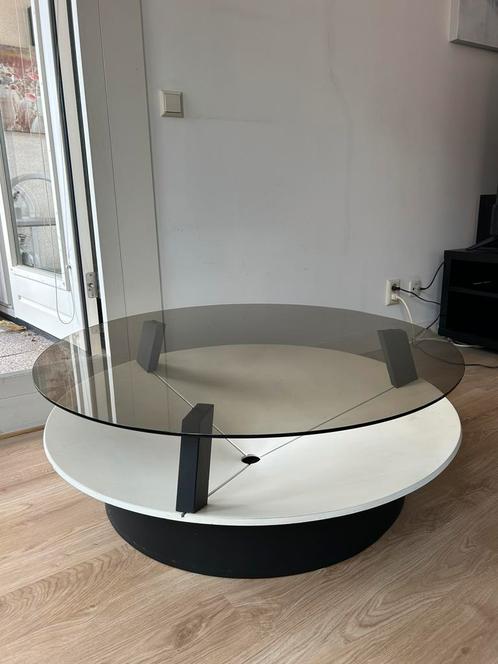 Glazen salontafel zwart/wit, Huis en Inrichting, Tafels | Salontafels, Gebruikt, Minder dan 50 cm, 50 tot 100 cm, 50 tot 100 cm
