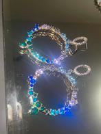 Blauwe & Paarse Oorbellen met Strass, Overige materialen, Hangers, Blauw, Ophalen of Verzenden