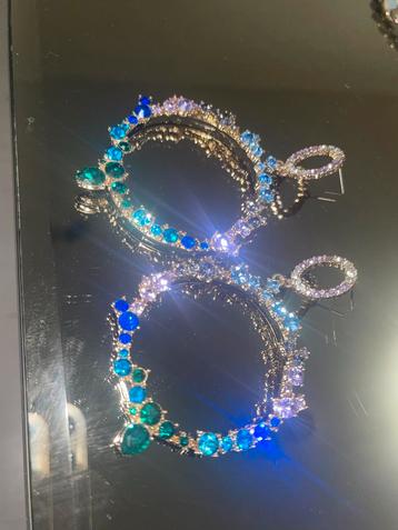 Blauwe & Paarse Oorbellen met Strass beschikbaar voor biedingen