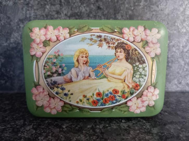 Antiek / Vintage / Retro blik afbeelding vier jaargetijden., Verzamelen, Blikken, Gebruikt, Overige, Overige merken, Ophalen of Verzenden